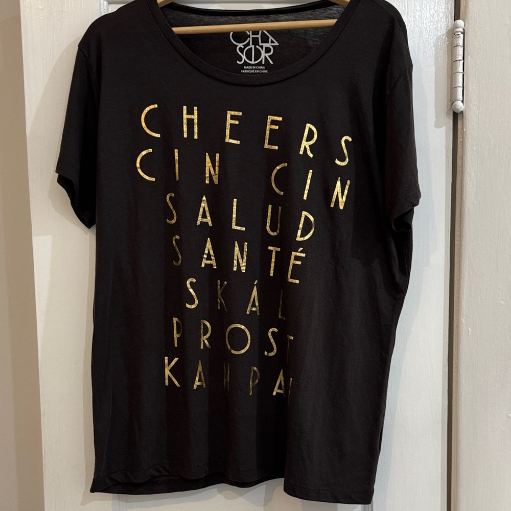 Chaser Black Tee with Gold Cheers Design